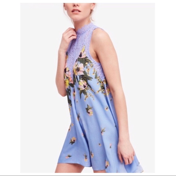 Free People Dresses & Skirts - NWOT FREE PEOPLE FLORAL PRINT LACE NECK MINI DRESS